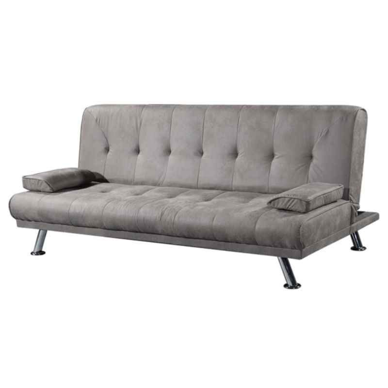 Sofá Cama 3 Plazas de Diseño Moderno con Cojines Decorativos, Estructura de Madera, Color Gris Cemento, 188x88x88 cm