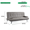 Sofá Cama 3 Plazas de Diseño Moderno con Cojines Decorativos, Estructura de Madera, Color Gris Cemento, 188x88x88 cm