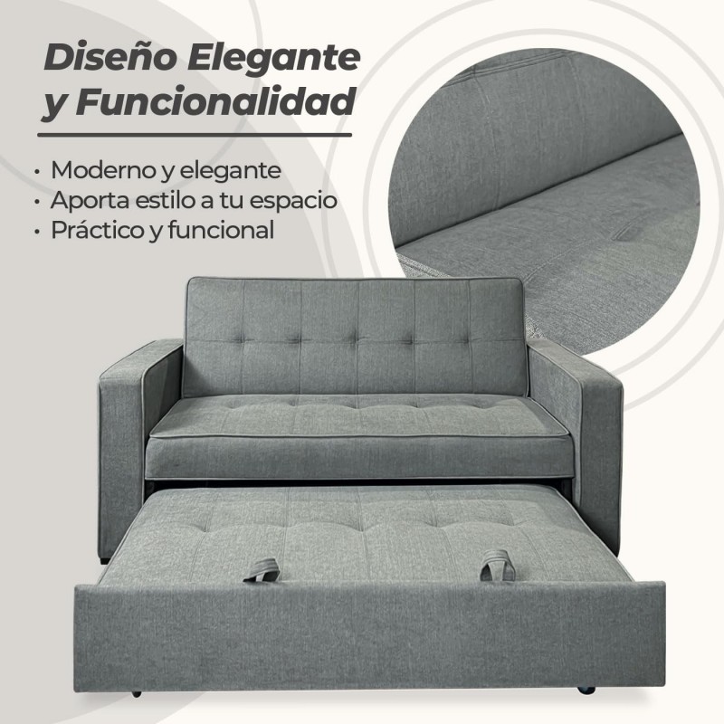 Sofá Cama 2 Plazas con Reposabrazos, Diseño Moderno y Elegante, Color Gris, 167x90x96,5 cm