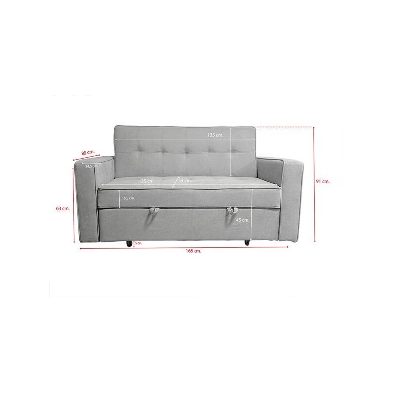 Sofá Cama 2 Plazas con Reposabrazos, Diseño Moderno y Elegante, Color Gris, 167x90x96,5 cm