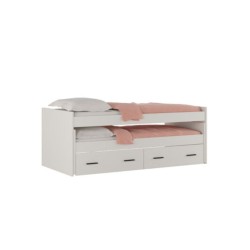 Cama Nido Juvenil Doble con Cajones de Almacenaje – Beige y Negro, 202,6 cm Largo x 98 cm Ancho x 72 cm Alto, Primera Calidad