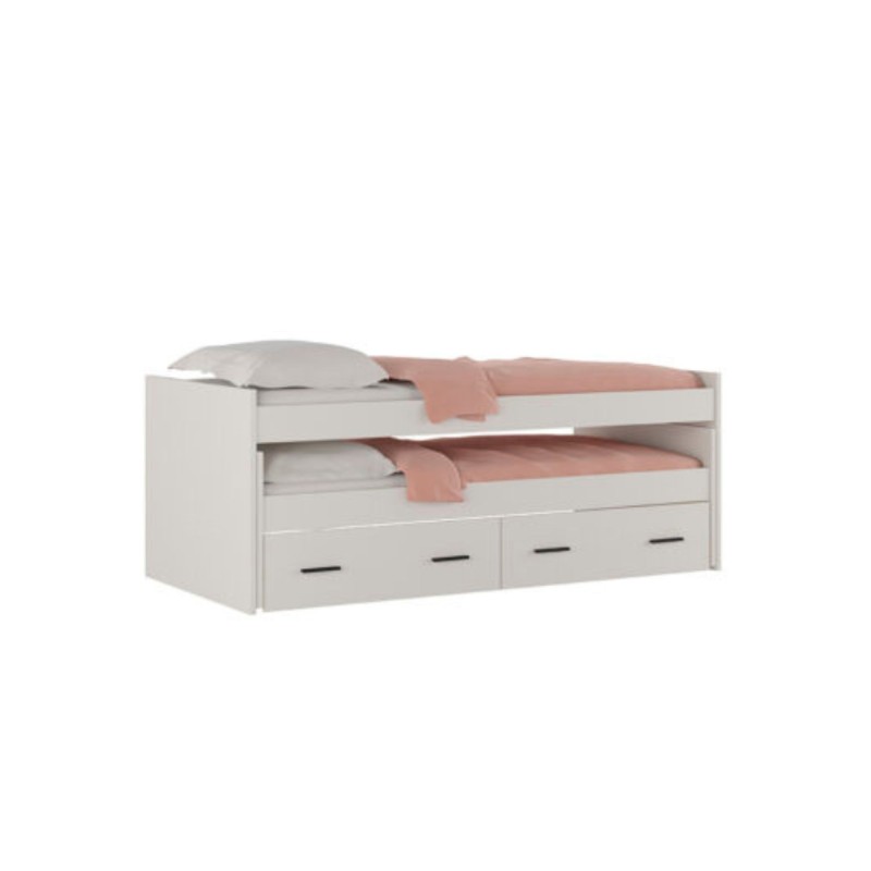 Cama Nido Juvenil Doble con Cajones de Almacenaje – Beige y Negro, 202,6 cm Largo x 98 cm Ancho x 72 cm Alto, Primera Calidad