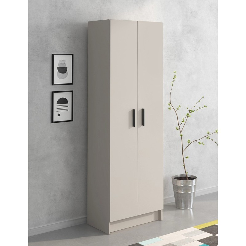 Mueble Multiusos Armario Auxiliar Color Beige – 2 Puertas, 4 Baldas, Práctico y Funcional, Madera, 60x180x35 cm