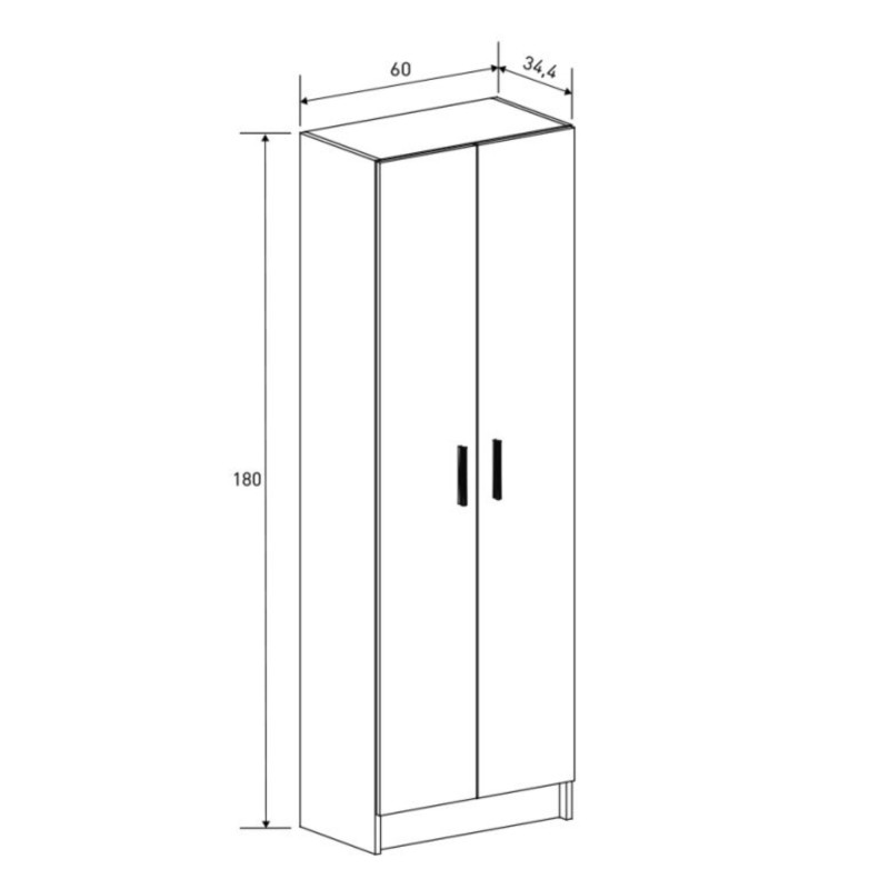 Mueble Multiusos Armario Auxiliar Color Mauvella – 2 Puertas, 4 Baldas, Práctico y Funcional, Madera, 60x180x35 cm
