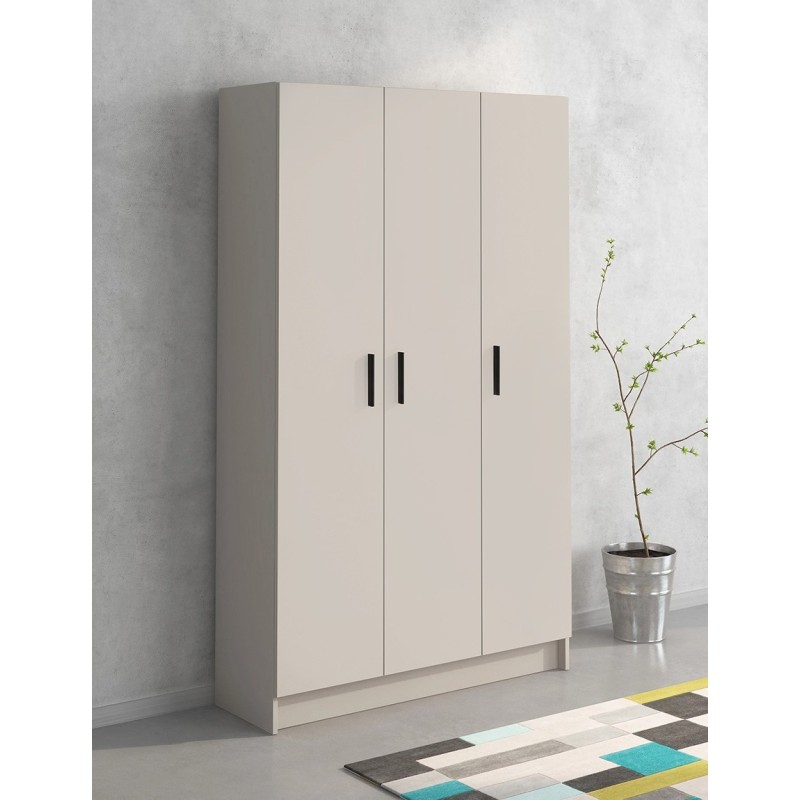 Mueble multiusos Armario auxiliar Color Beige – 3 Puertas, 4 Baldas y Espacio para Escoba Madera, Dimensiones 108x180x35 cm