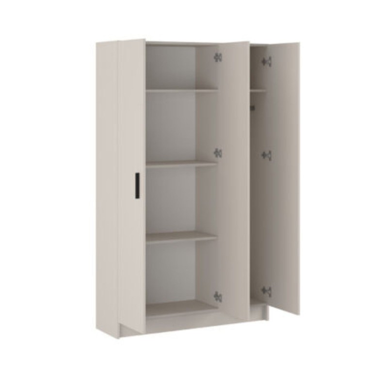 Mueble multiusos Armario auxiliar Color Beige – 3 Puertas, 4 Baldas y Espacio para Escoba Madera, Dimensiones 108x180x35 cm