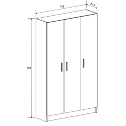 Mueble multiusos Armario Auxiliar Color Mauvella– 3 Puertas, 4 Baldas y Espacio para Escoba, Madera, Dimensiones 108x180x35 cm.