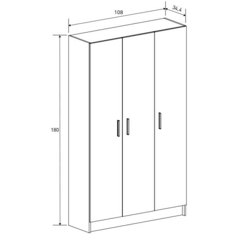 Mueble multiusos Armario Auxiliar Color Mauvella– 3 Puertas, 4 Baldas y Espacio para Escoba, Madera, Dimensiones 108x180x35 cm.