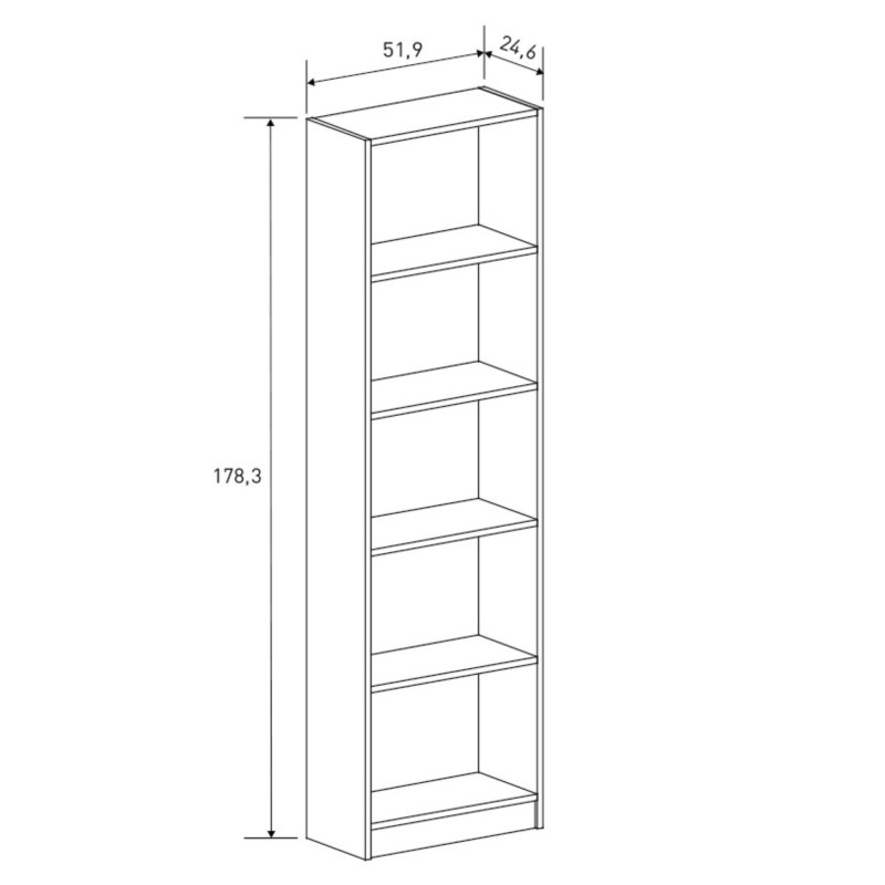 Meyvaser Librería Estantería con Cinco baldas en madera color Beige para salón 178,3x51,9x24,6 cm