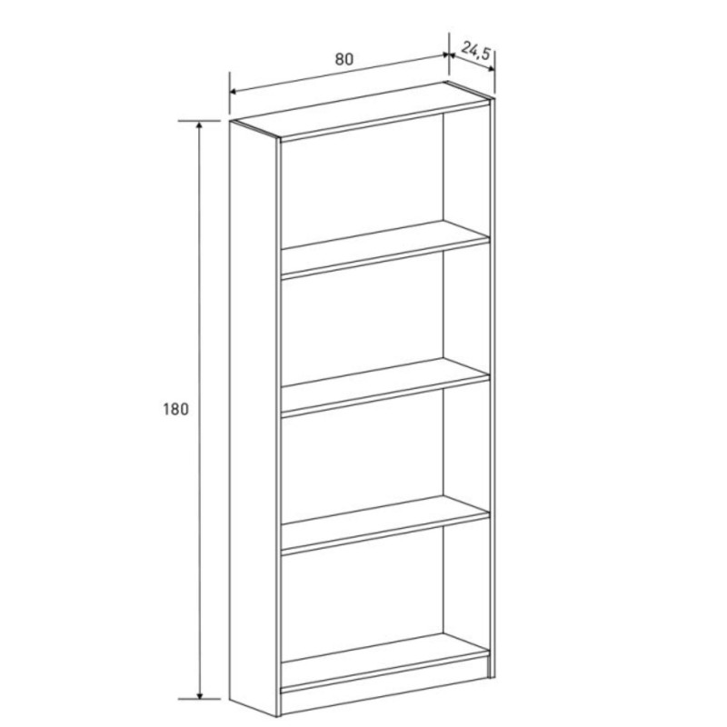 Meyvaser Librería estantería con cuatro baldas en madera color Beige para salón 180x80x24,5 cm