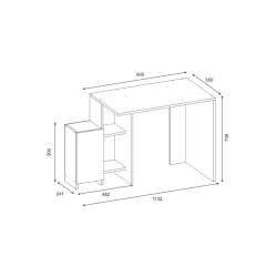 Escritorio de Oficina Moderno en Color Blanco y Roble - 113x55x74 cm - Con Cajón y Estantes