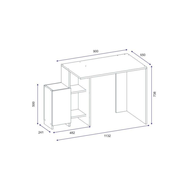 Escritorio de Oficina Moderno en Color Blanco y Roble - 113x55x74 cm - Con Cajón y Estantes