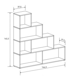 Meyvaser Librería Estantería con cuatro baldas Color Beige Tipo escalera de Madera 143,3x37,5-144,9x27,9 cm