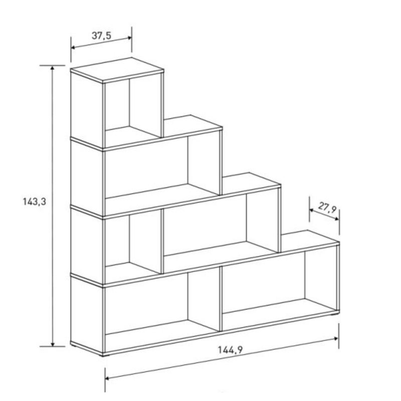 Meyvaser Librería Estantería con cuatro baldas Color Beige Tipo escalera de Madera 143,3x37,5-144,9x27,9 cm
