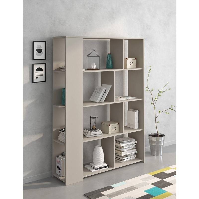 Estantería Decorativa, Librería, Separador Ambientes, Acabado en Color Beige, Medidas: 176 cm (Al) x 129 cm (Anc) x 33 cm (Fon)