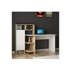 Escritorio de Oficina con Estantes y Amplio Cajón, Blanco-Roble, 90x75x120cm - Organización Eficiente