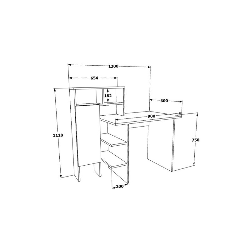 Escritorio de Oficina con Estantes y Amplio Cajón, Blanco-Roble, 90x75x120cm - Organización Eficiente
