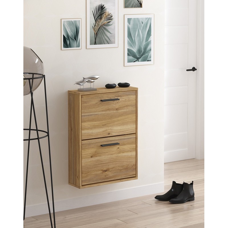 Zapatero con 2 Puertas, Mueble para Zapatos Estrecho en Color Mauvella, Medidas: 73 cm (Al) x 54 cm (Anc) x 18 cm (Fon)