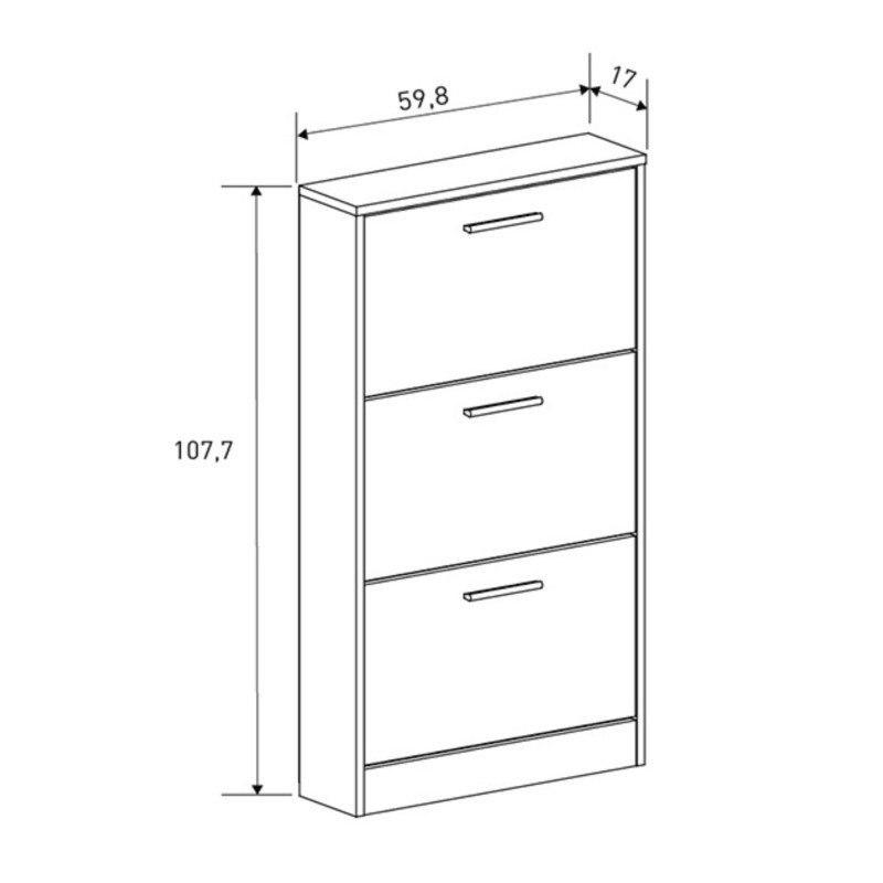 Zapatero 3 Puertas, Zapatero Estrecho, Acabado en Color Mauvella, Medidas: 108 cm (Alto) x 60 cm (Ancho) x 17 cm (Fondo)