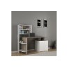 Mesa de Despacho con Estantería y 2 Cajones, Gris-Beige-Blanco, 146x60x129 cm, Diseño Moderno para Oficina