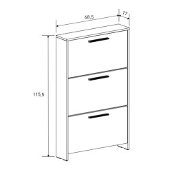 Zapatero con 3 Puertas, Mueble para Zapatos Estrecho en Color Beige, Medidas: 115 cm (Alto) x 68,5 cm (Ancho) x 17 cm (Fondo)