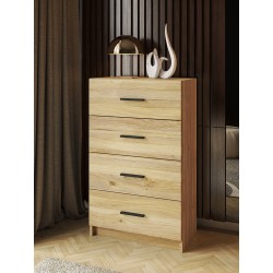 Sinfonier de 4 Cajones para Dormitorio, Acabado en Mauvella y Negro, Medidas: 60 cm (Largo) x 100 cm (Alto) x 34,4 cm (Fondo)