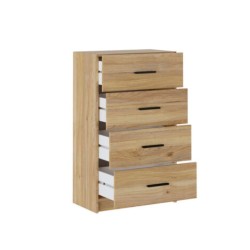 Sinfonier de 4 Cajones para Dormitorio, Acabado en Mauvella y Negro, Medidas: 60 cm (Largo) x 100 cm (Alto) x 34,4 cm (Fondo)