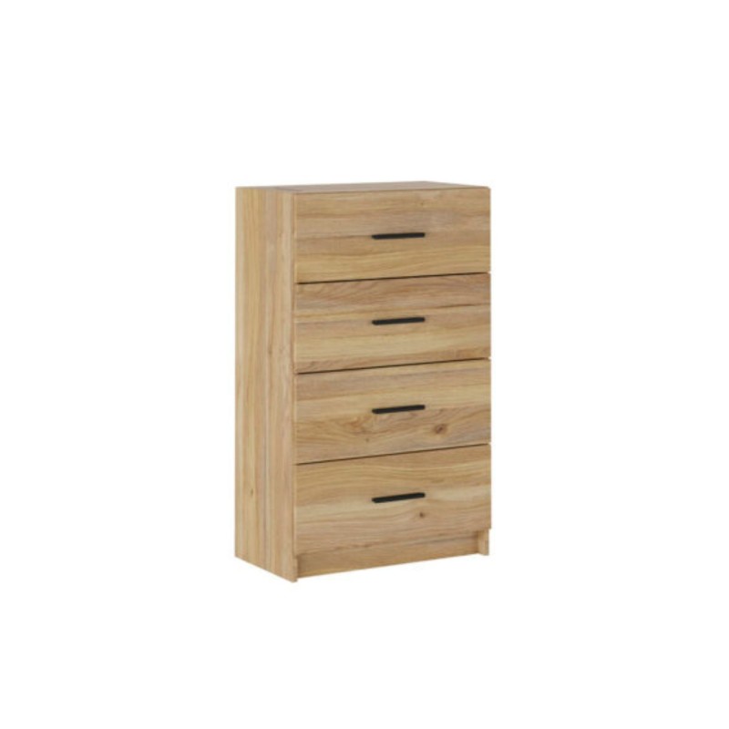 Sinfonier de 4 Cajones para Dormitorio, Acabado en Mauvella y Negro, Medidas: 60 cm (Largo) x 100 cm (Alto) x 34,4 cm (Fondo)