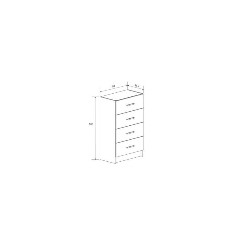 Sinfonier de 4 Cajones para Dormitorio, Acabado en Mauvella y Negro, Medidas: 60 cm (Largo) x 100 cm (Alto) x 34,4 cm (Fondo)