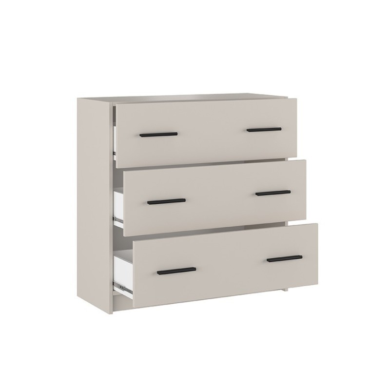 Cómoda de 3 Cajones para Dormitorio, Cajonera Dormitorio, Acabado en Beige y Negro, 80 cm (Lar) x 81 cm (Al) x 34,4 cm (Fon)