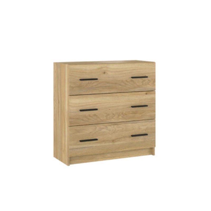 Cómoda de 3 Cajones para Dormitorio, Cajonera Dormitorio, Acabado en Mauvella y Negro, 80 cm (Lar) x 81 cm (Al) x 34,4 cm (Fon)