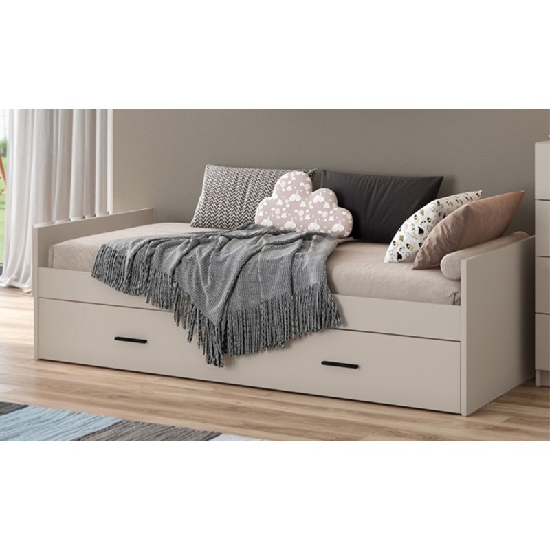 Cama Nido con 2 Cajón de Almacenaje – Beige y Negro, 202,6 cm Largo x 98 cm Ancho x 58 cm Alto, Alta Resistencia.