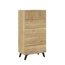 Sinfonier con 5 Cajones y con Patas, Comoda Cajonera Dormitorio, Color Mauvella-rayas, 60cm (Anc) x 118,5cm (Al) x 37,8cm (Fon)