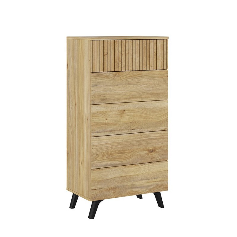 Sinfonier con 5 Cajones y con Patas, Comoda Cajonera Dormitorio, Color Mauvella-rayas, 60cm (Anc) x 118,5cm (Al) x 37,8cm (Fon)