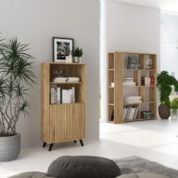 Estantería Decorativa, Librería, Separador Ambientes, Acabado en Mauvella-rayas, 174 cm (Al) x 129 cm (Anc) x 32,8 cm (Fon)