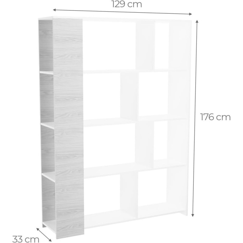 Estantería Decorativa, Librería, Separador Ambientes, Acabado en Mauvella-rayas, 174 cm (Al) x 129 cm (Anc) x 32,8 cm (Fon)