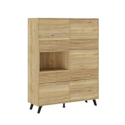 Mueble Vitrina para Salón o Comedor, Mueble de salón, Aparador cocina, Mauvella-rayas, 120 cm (Anc) x 156 cm (Al) x 40 cm (Fon)