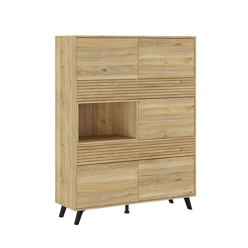 Mueble Vitrina para Salón o Comedor, Mueble de salón, Aparador cocina, Mauvella-rayas, 120 cm (Anc) x 156 cm (Al) x 40 cm (Fon)