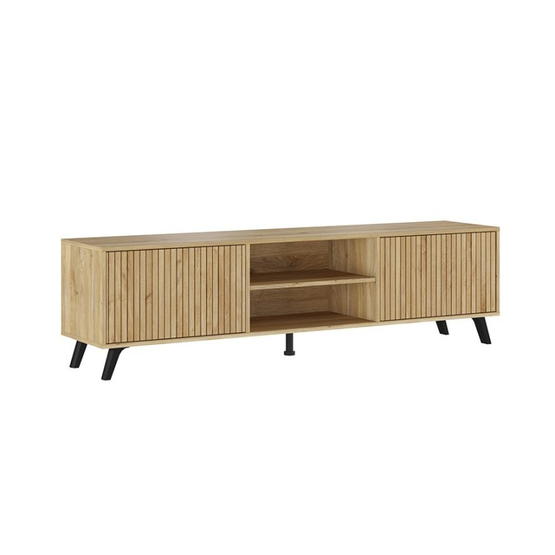 Mueble de TV de Diseño Nórdico, 2 Compartimentos y 2 Puertas, Mauvella - Rayas, 49cm (Al)x 180cm (Anc) x 40cm (Fon)