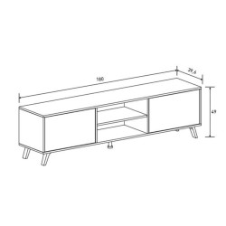 Mueble de TV de Diseño Nórdico, 2 Compartimentos y 2 Puertas, Mauvella - Rayas, 49cm (Al)x 180cm (Anc) x 40cm (Fon)