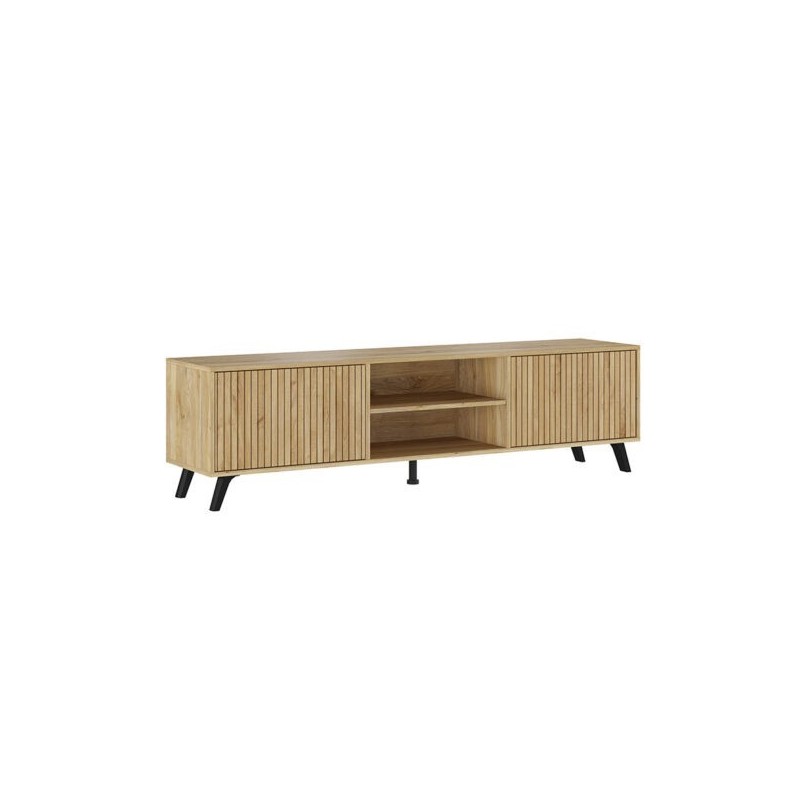 Mueble de TV + 2 Estantes, 2 Compartimentos y 2 Puertas,Mauvella - Rayas, 49cm(Alto)x 180cm (Ancho) x 40cm (Fondo)