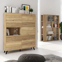 Conjunto de Salón Mueble Completo: Bajo TV, Vitrina, Estantería Decorativa y 2 Estantes - Color Mauvella Rayas