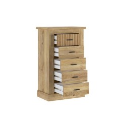 Pack de Muebles de Dormitorio Habitación con Cabecero, 2 Mesitas de Noche 3 Cajones y Sinfonier en Color Mauvella Rayas