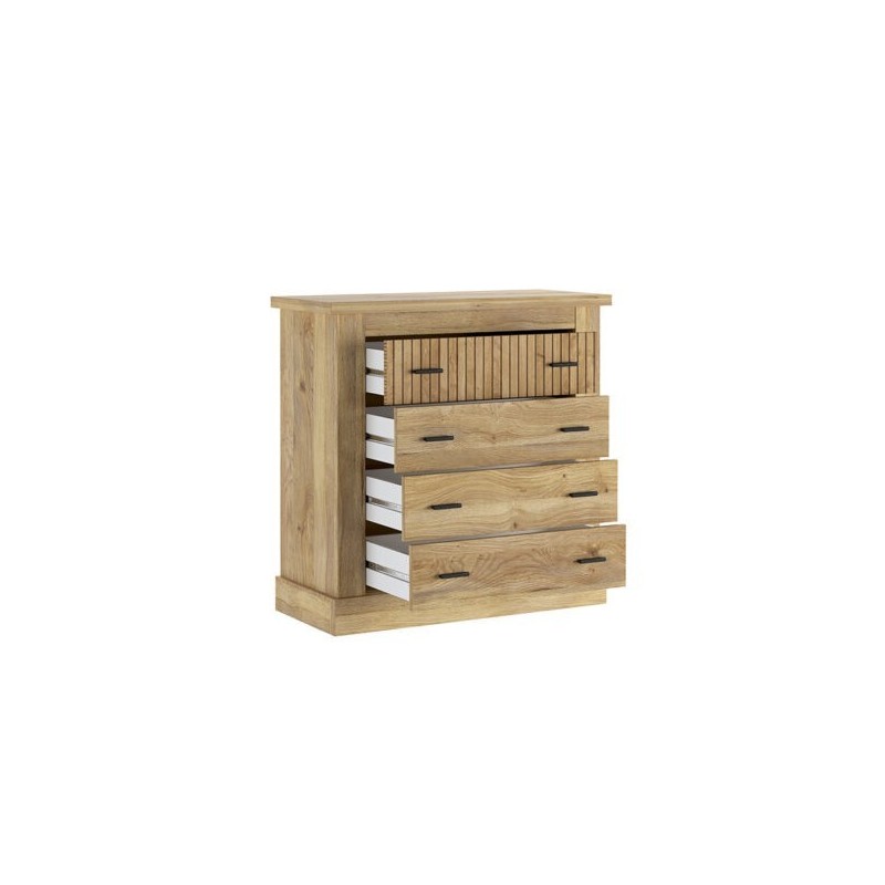 Pack de Muebles de Dormitorio Habitación con Cabecero, 2 Mesitas de Noche 3 Cajones y Cómoda en Color Mauvella Rayas