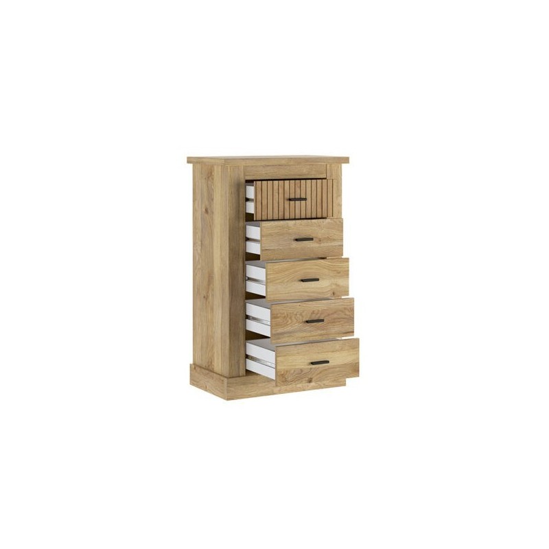 Pack de Muebles de Dormitorio Habitación Infantil con Cabecero, 1 Mesita de Noche 3 Cajones y Sinfonier en Color Mauvella Rayas