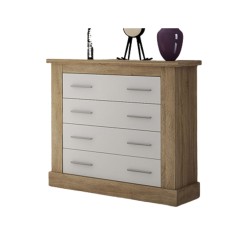 Cómoda 4 Cajones, Acabado en Blanco y Cambrian, Medidas: 91,5 cm (Ancho) x 90,8 cm (Alto) x 39,6 cm de (Fondo)