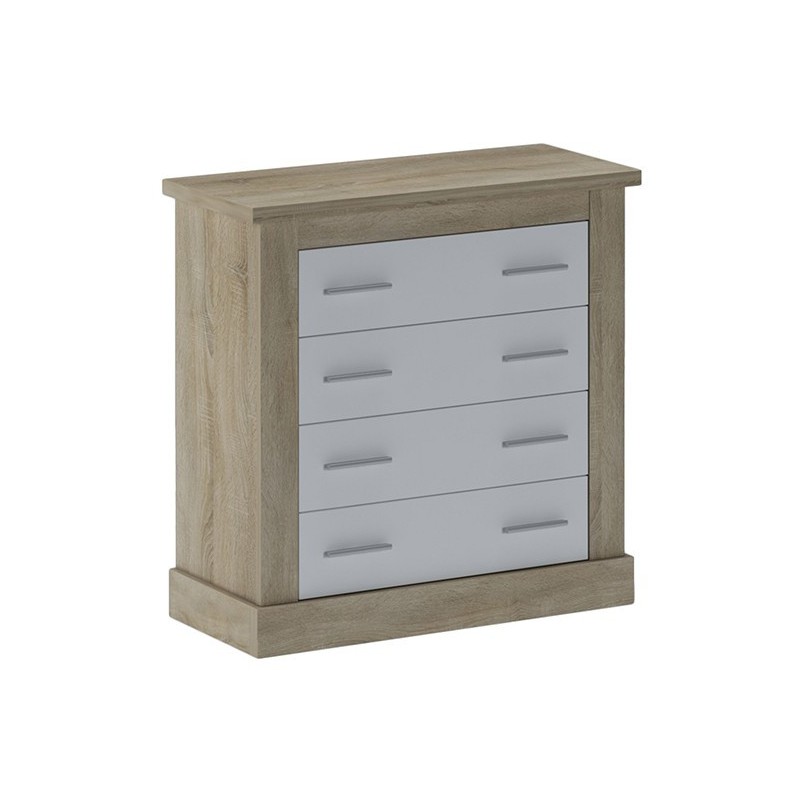 Cómoda 4 Cajones, Acabado en Blanco y Cambrian, Medidas: 91,5 cm (Ancho) x 90,8 cm (Alto) x 39,6 cm de (Fondo)