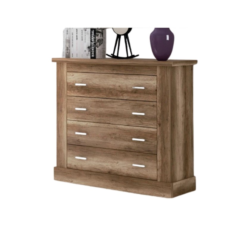 Cómoda 4 Cajones, Acabado en Color Cañón, Medidas: 91,5 cm (Ancho) x 90,8 cm (Alto) x 39,6 cm de (Fondo)