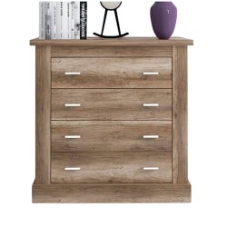 Cómoda 4 Cajones, Acabado en Color Cañón, Medidas: 91,5 cm (Ancho) x 90,8 cm (Alto) x 39,6 cm de (Fondo)