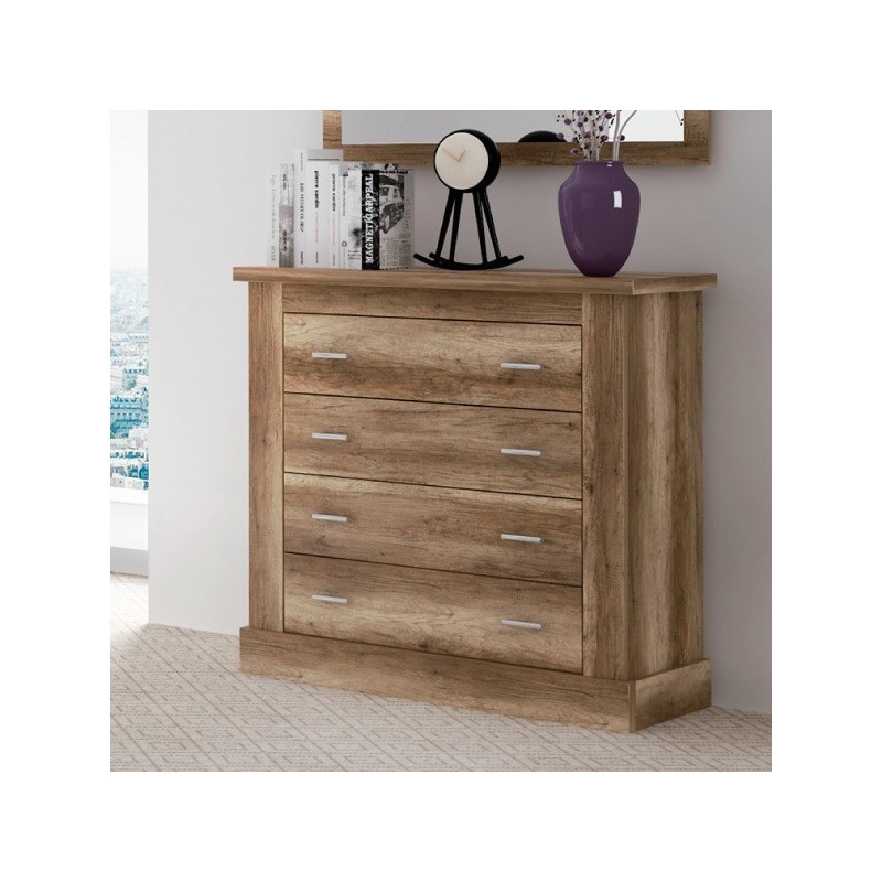 Cómoda 4 Cajones, Acabado en Color Cañón, Medidas: 91,5 cm (Ancho) x 90,8 cm (Alto) x 39,6 cm de (Fondo)